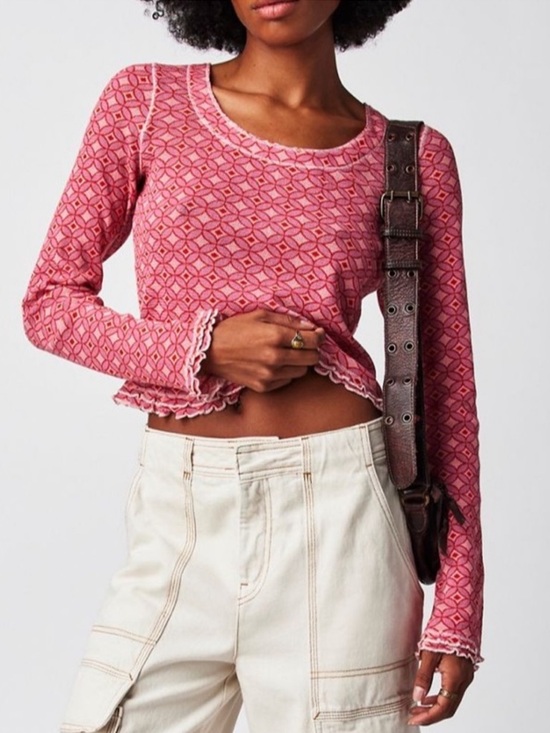 Free People Tops - Free People Garner Long Sleeve Tee in Pink Combo Size XS